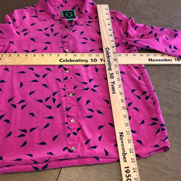 C. WONDER Pink & Black Bird Pattern Silk Blouse S - Picture 8 of 8